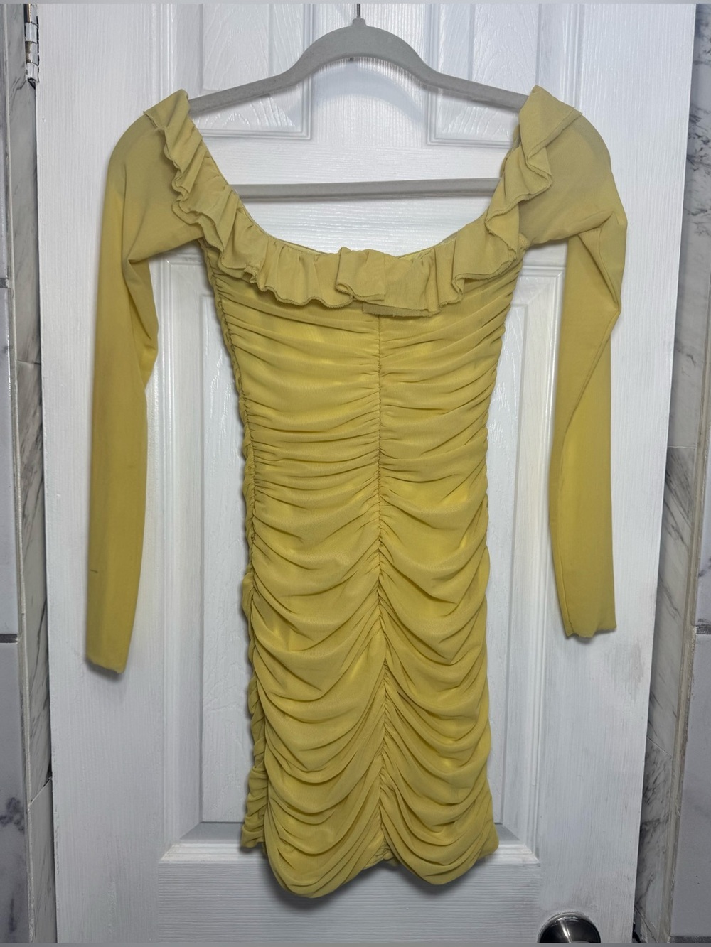 Majorelle Gentille Lemon Yellow off-the-shoulder Ruched Mini Dress Women’s XS - Picture 14 of 16